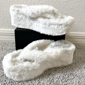 Gianni Bini Platform Fuzzy Slippers
